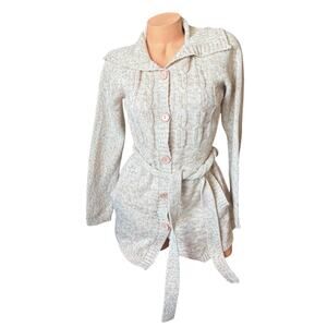 By Design womens Medium beige cable-knit shawl collar belted longline cardigan